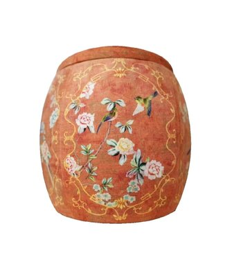 Fine Asianliving Pouf Contenitore Imbottito Rosso Uccelli Fatto a Mano D46xA46cm