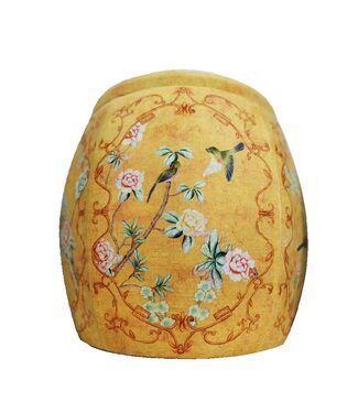 Fine Asianliving Polsterhocker mit Stauraum Gelbe Vögel Handgefertigt D46xH46cm
