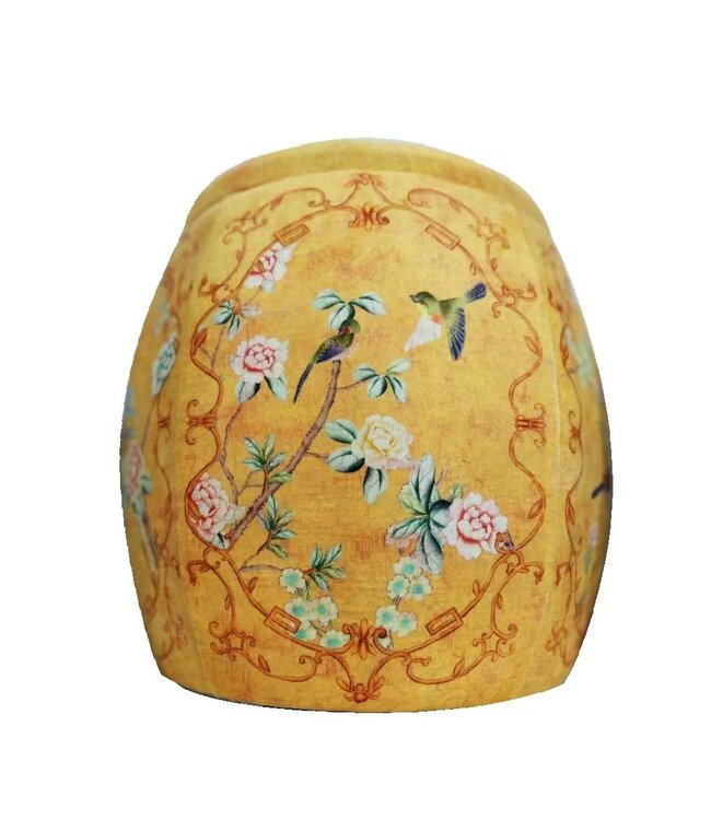 Puf Tapizado con Almacenamiento Amarillo Pájaros Hecho a Mano D46xAl46cm