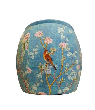 Fine Asianliving Polsterhocker mit Stauraum Blau Vögel Handgefertigt D46xH46cm