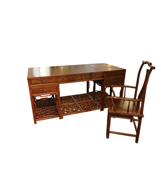 Fine Asianliving Chinese Bureau met Stoel Compleet Bruin Set/2 B180xD85xH84cm