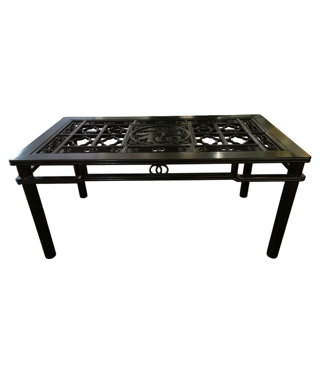 Chinesischer Esstisch Handgeschnitzt mit Glasplatte B160xT85xH80cm