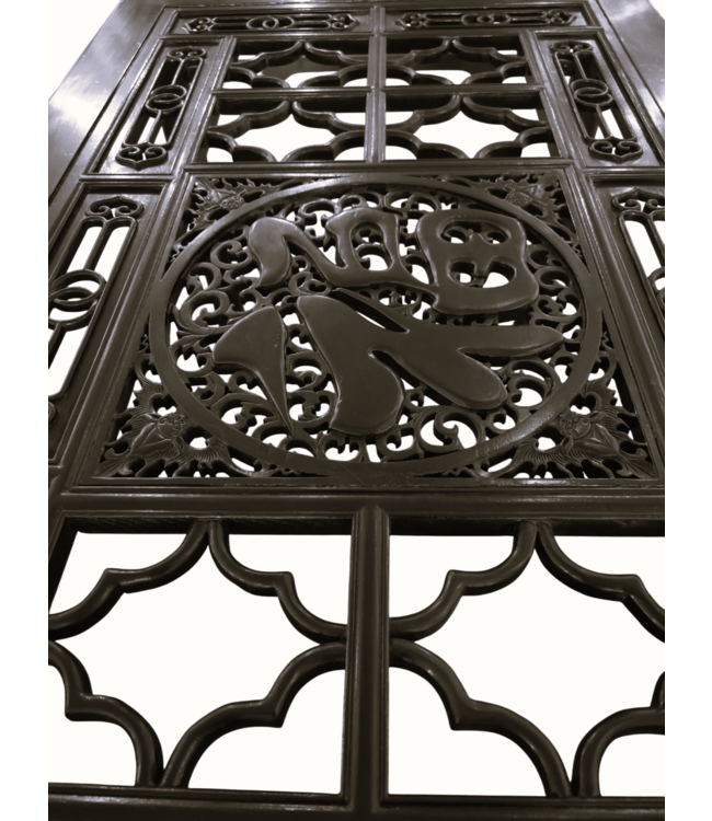 Chinese Dining Table Hand Carved with Glass Top W160xD85xH80cm