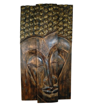 Fine Asianliving Panel de Buda Tailandés Hecho a Mano con Tronco de Árbol Macizo L120xH180cm