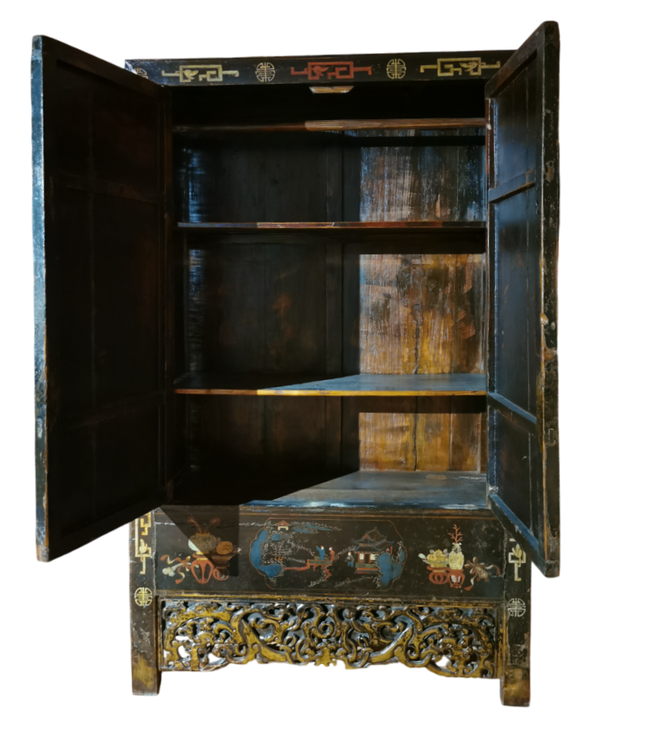Armoire de Mariage Chinoise Antique 125 ans Peinte à  la Main L117xP46xH187cm