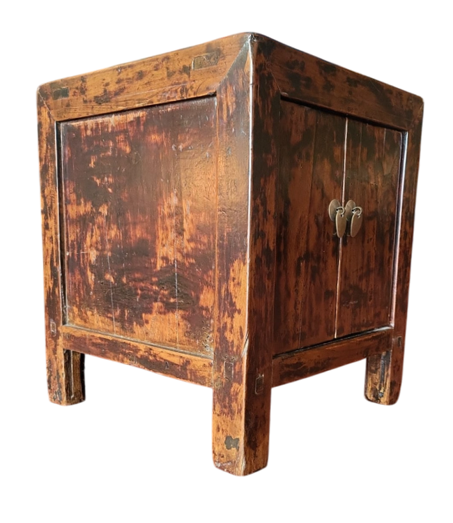 Antiek Chinees Nachtkastje Bruin B42xD42xH50cm