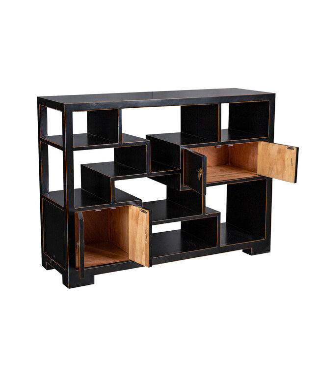 Chinese Bookcase Open Cabinet Onyx Black - Orientique Collection W108xD35xH80cm