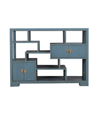 Fine Asianliving Chinese Bookcase Open Cabinet Arctic Blue Grey - Orientique Collection W108xD35xH80cm