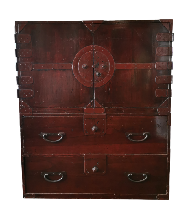 Antiker Japanischer Schrank Isho-tansu Dunkelbraun