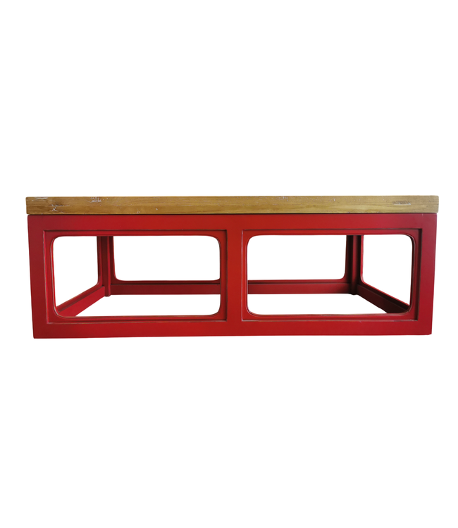 Table Basse Japandi en Bois Rouge L130xP65xH45cm