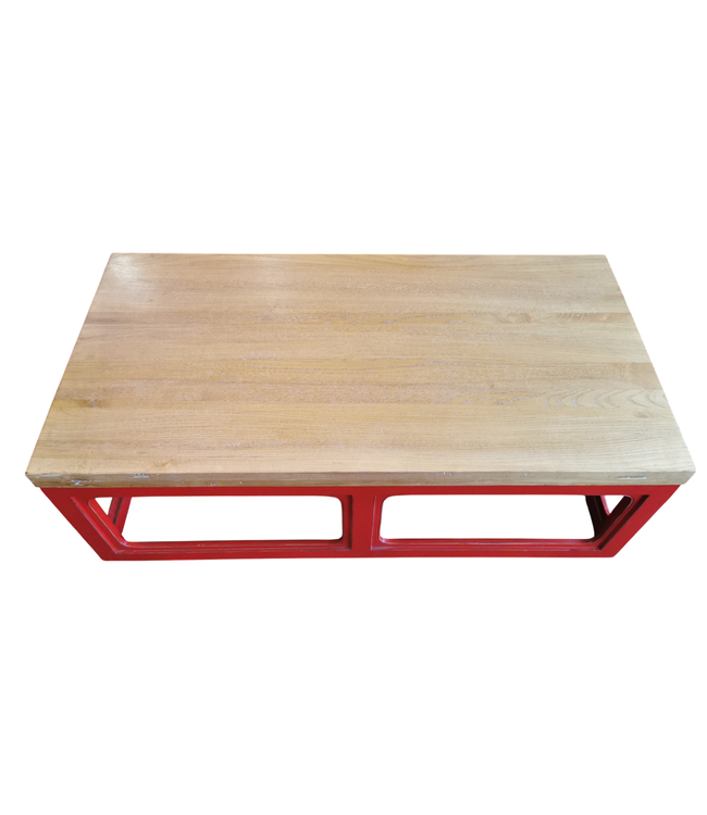 Table Basse Japandi en Bois Rouge L130xP65xH45cm