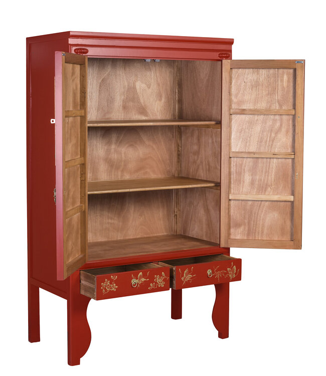 Chinesischer Hochzeitsschrank Lucky Rot Handbemalt - Orientique Kollektion B100xT55xH175cm