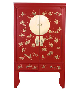 Fine Asianliving Chinese Bruidskast Lucky Rood Handbeschilderd - Orientique Collectie B100xD55xH175cm