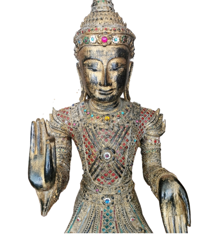 Shan Royal Buddha Thailandese in Piedi Oro Pieno L55xP33xA193cm