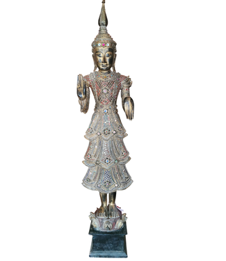 Fine Asianliving Shan Royal Staande Thaise Boeddha Boomstam Goud B55xD33xH193cm