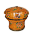 Antique Chinese Wooden Rice Container with Lid Orange Handpainted D25xH25cm