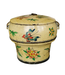 Antique Chinese Wooden Rice Container with Lid Light Yellow Handpainted D25xH25cm