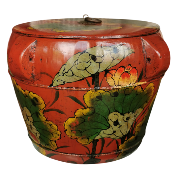 Antique Chinese Wooden Handpainted Rice Container with Lid Red ...