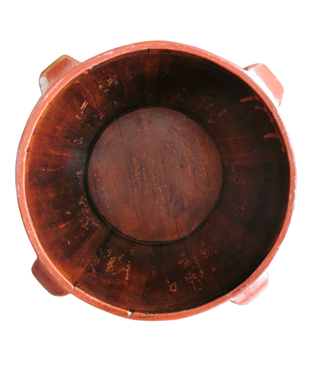 Antique Chinese Wooden Handpainted Rice Container with Lid Red D30xH25cm