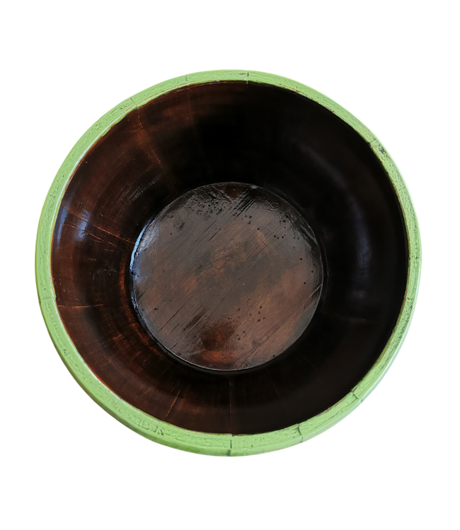 Antique Chinese Wooden Handpainted Rice Container with Lid Green D30xH25cm