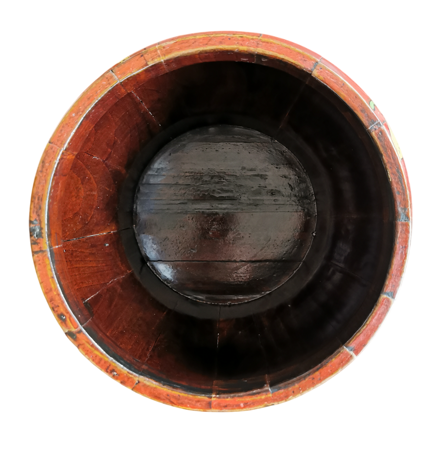 Antique Chinese Wooden Handpainted Rice Container with Lid Red ...