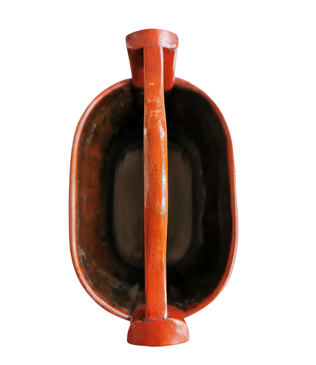 Antique Chinese Wooden Handpainted Basket Red W40xD26xH55cm