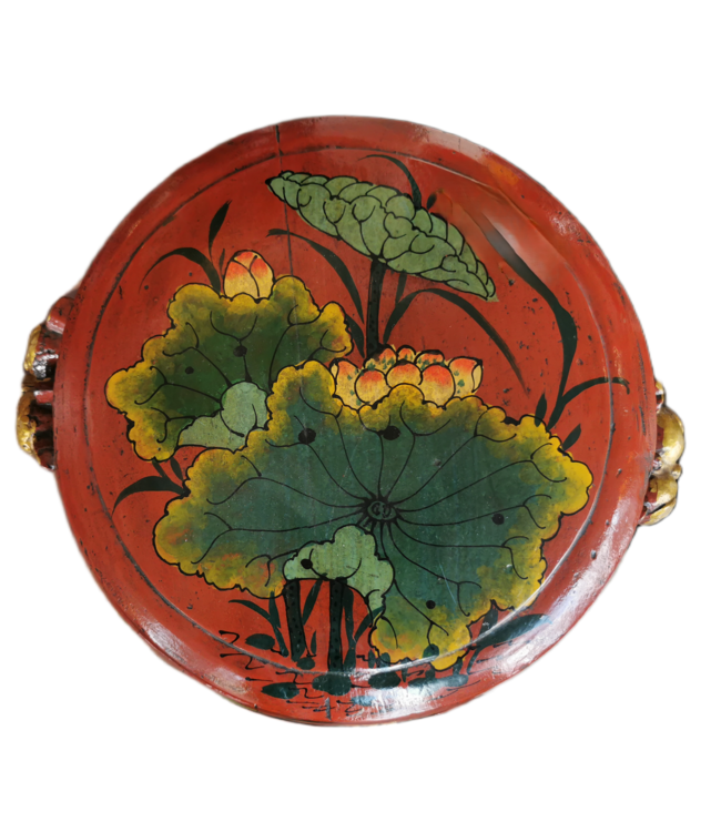 Antique Chinese Wooden Handpainted Rice Container with Lid Red D40xH20cm