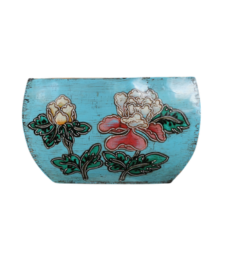 Fine Asianliving Antique Chinese Wooden Handpainted Basket Blue W35xD35xH25cm