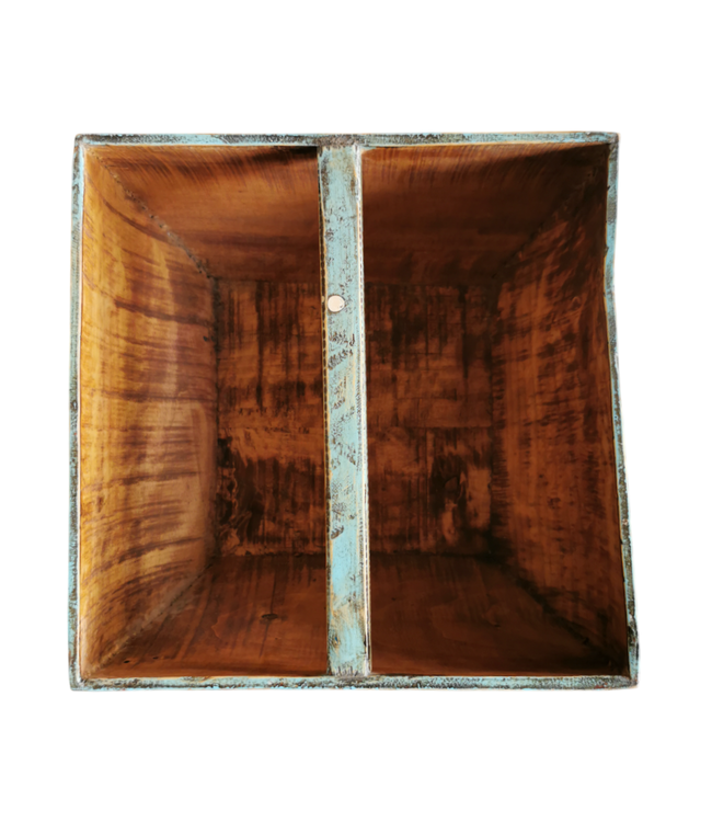 Antique Chinese Wooden Handpainted Basket Blue W35xD35xH25cm