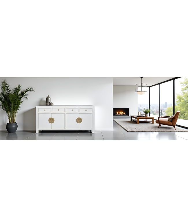 Chinesisches Sideboard Kommode Schneeweiß - Orientique Kollektion B180xT40xH85cm