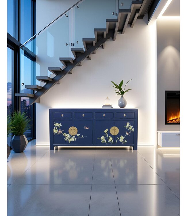 Aparador Chino Azul Noche Pintado a Mano A180xP40xAlt85cm
