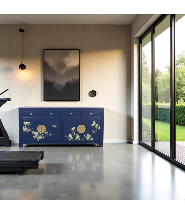 Credenza Cinese Blu Notte Dipinto a Mano L180xP40xA85cm