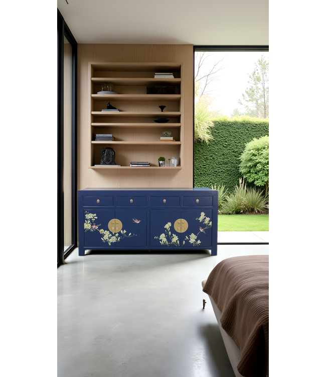 Credenza Cinese Blu Notte Dipinto a Mano L180xP40xA85cm