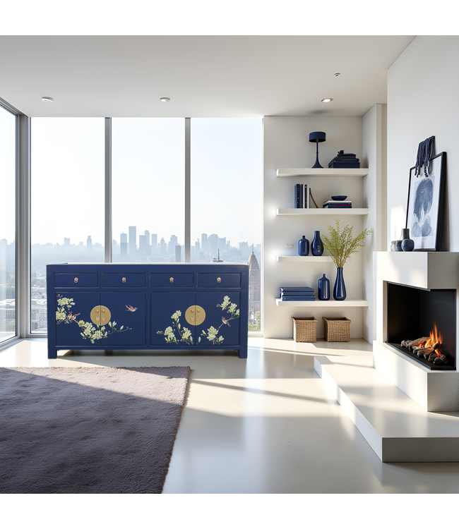 Chinese Sideboard Midnight Blue Handpainted W180xD40xH85cm