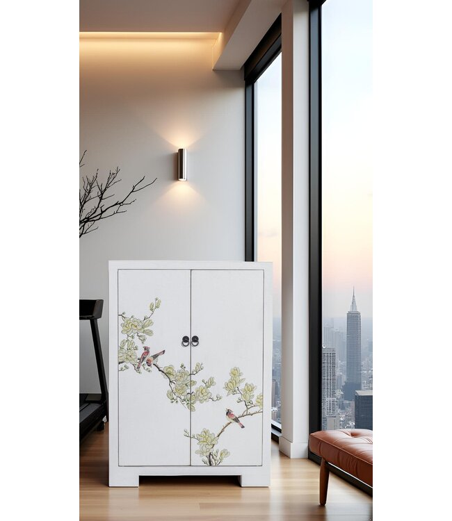 Chinese Cabinet White Blossoms Hand-Painted W80xD35xH99cm