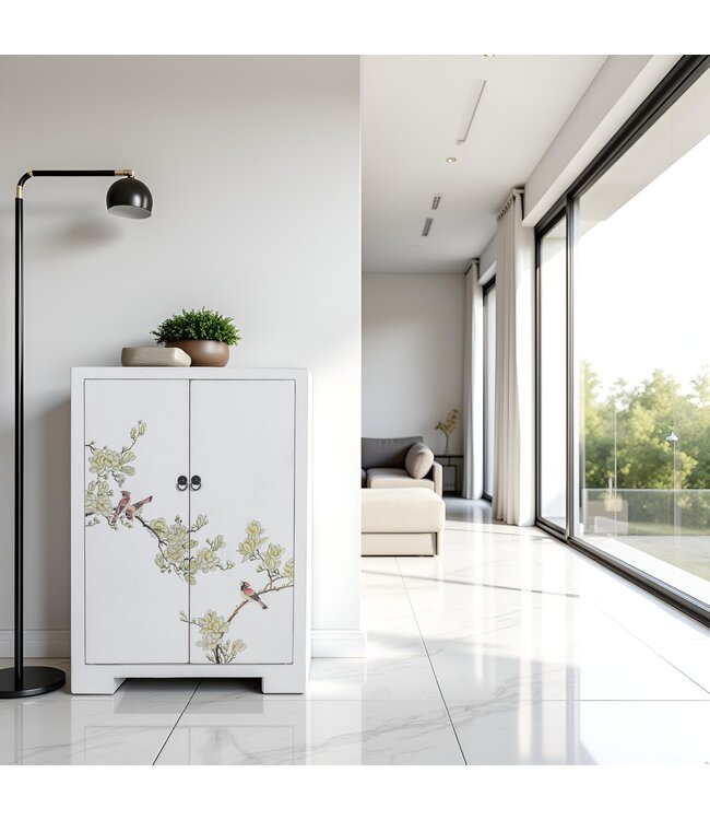 Armadio Cinese Bianco Fiori Dipinto a Mano L80xP35xA99cm