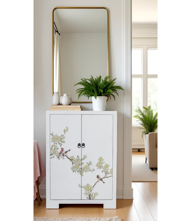 Chinese Cabinet White Blossoms Hand-Painted W80xD35xH99cm