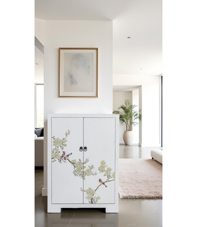 Chinese Cabinet White Blossoms Hand-Painted W80xD35xH99cm