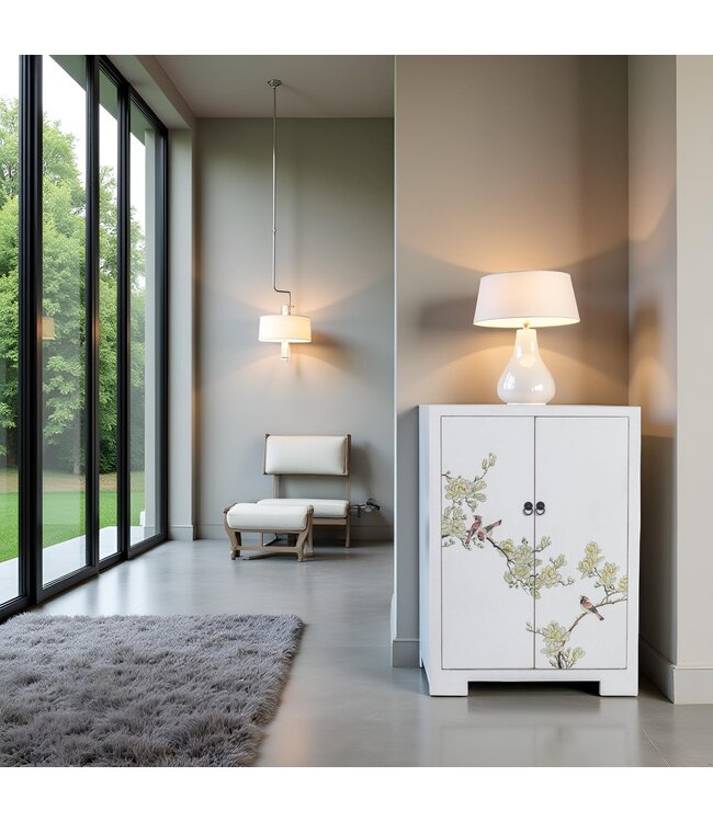 Armadio Cinese Bianco Fiori Dipinto a Mano L80xP35xA99cm