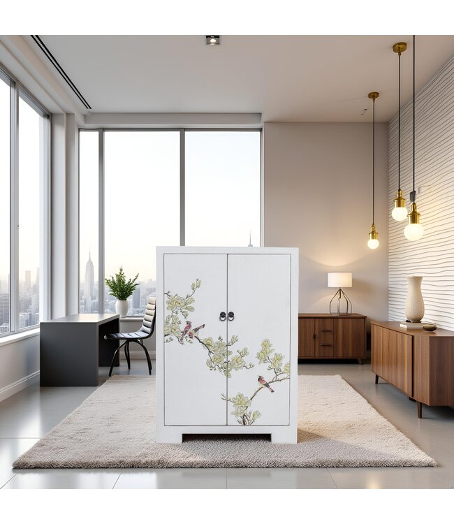 Chinese Cabinet White Blossoms Hand-Painted W80xD35xH99cm
