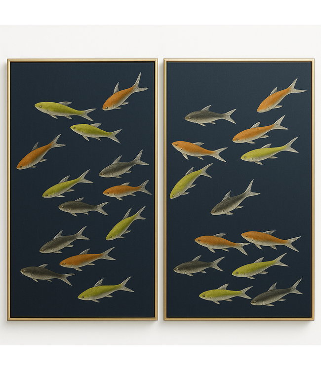 Chinees Schilderij Handgeschilderde Koi Vissen op Puur Zijde Set/2 650x1200mm