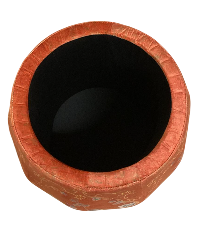 Puf de Terciopelo Redondo con Almacenamiento y Tapa Rojo Pájaros D43xAl43cm