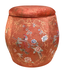 Velours Poef met Opbergruimte Rond Rood Vogels Handgemaakt D43xH43cm