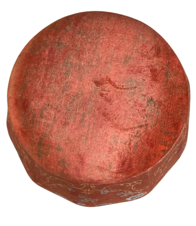 Velours Poef met Opbergruimte Rond Rood Vogels Handgemaakt D43xH43cm