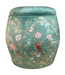 Velvet Storage Ottoman Round Pouffe Green Birds Handmade D43xH43cm