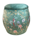Velvet Storage Ottoman Round Pouffe Green Birds Handmade D43xH43cm