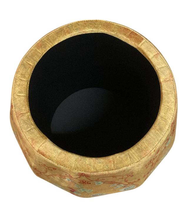 Samt Aufbewahrungshocker mit Deckel Runder Pouf Gelbe Vogelmotiv D43xH43cm