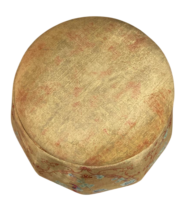 Puf de Terciopelo Redondo con Almacenamiento y Tapa Amarillo Pájaros D43xAl43cm