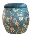 Velvet Storage Ottoman Round Pouffe Blue Birds Handmade D43xH43cm