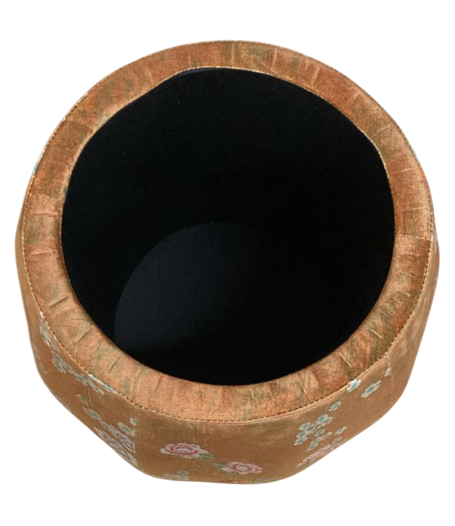 Velours Poef met Opbergruimte Rond Bruin Vogels Handgemaakt D43xH43cm